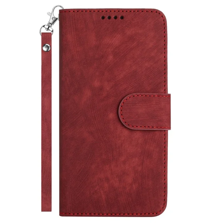 For iPhone 14 Plus Stripe Pattern Phone Case Anti-Drop Wallet Folio Cover Magnetic Clasp PU Leather Stand Case with Strap - Red