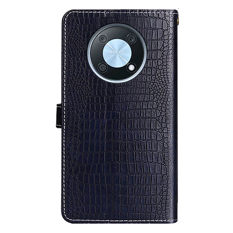 IDEWEI Magnetic Protective Flip Cover for Huawei nova Y90 4G, Crocodile Texture PU Leather Wallet Stand Function Phone Case - Blue