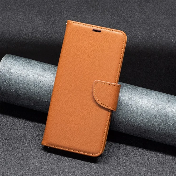 For Samsung Galaxy A34 5G Wallet Case Litchi Texture Flip Leather Mobile Cover Stand with Strap - Brown