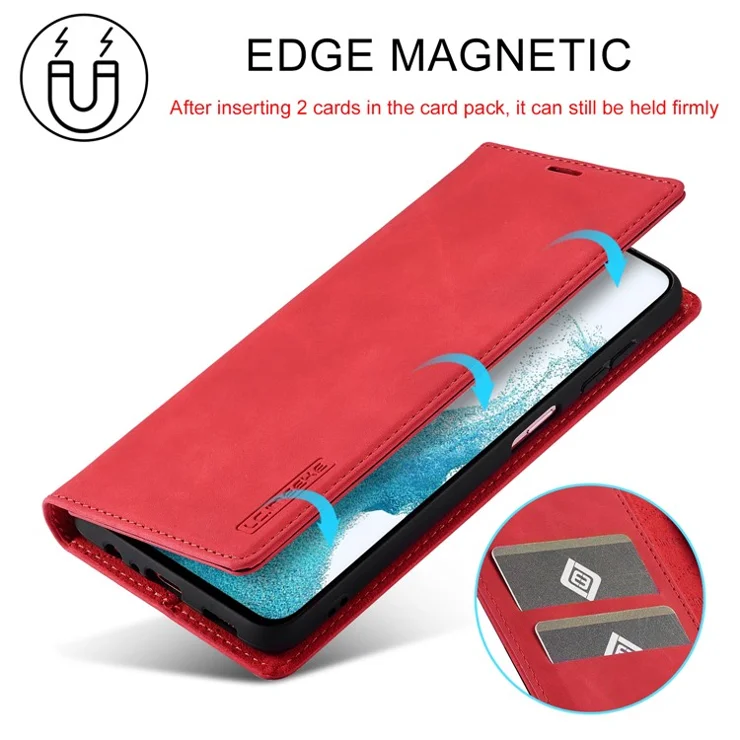 LC.IMEEKE Cell Phone Cover For Samsung Galaxy A54 5G, PU Leather Stand Flip Folio Wallet Case Magnetic Absorption Phone Shell - Red