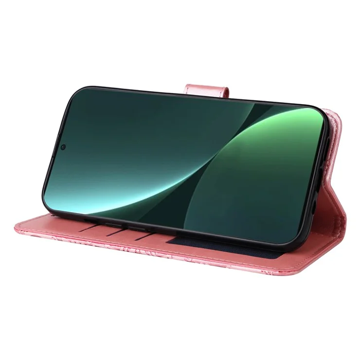 Anti-drop Phone Case For Xiaomi 13 Pro 5G, PU Leather Sunflower Imprinted Stand Wallet Protective Folio Flip Cover with Wrist Strap - Pink