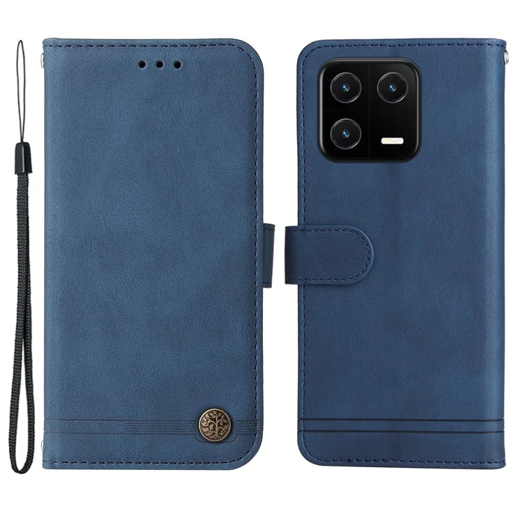 For Xiaomi 13 Pro 5G Leather Wallet Cases Skin Touch Phone Cover Stand with Strap - Blue