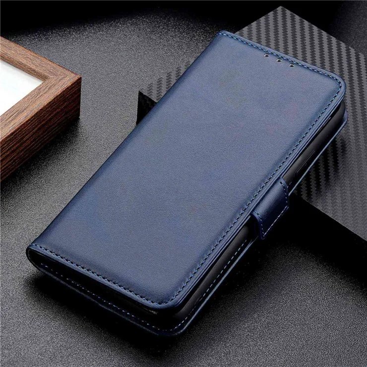 For Samsung Galaxy A34 5G Phone Protection Cover Magnetic Wallet Foldable Stand Anti-scratch Cowhide Texture PU Leather Case - Blue