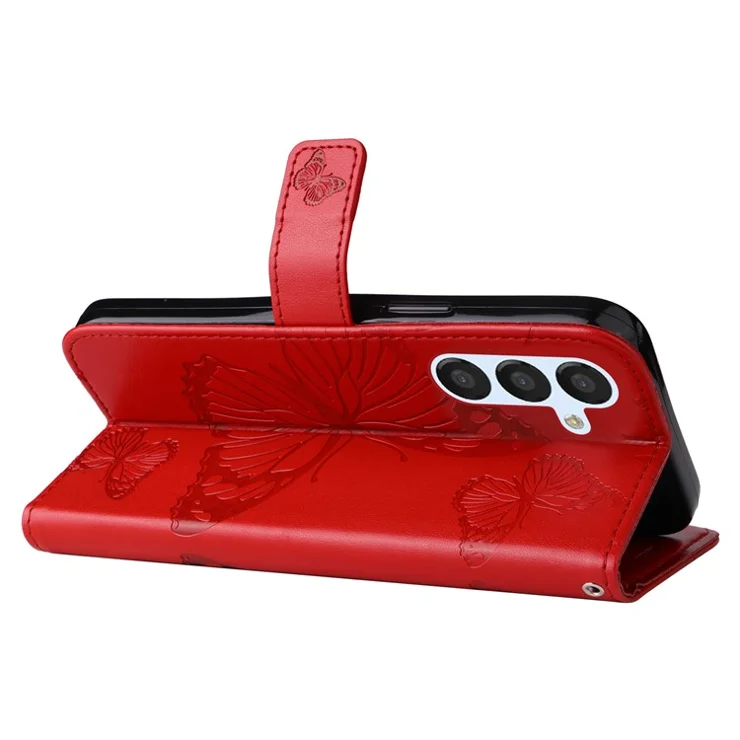For Samsung Galaxy A54 5G Wallet Case Floral Butterfly Imprinted Leather Phone Cover Stand - Red
