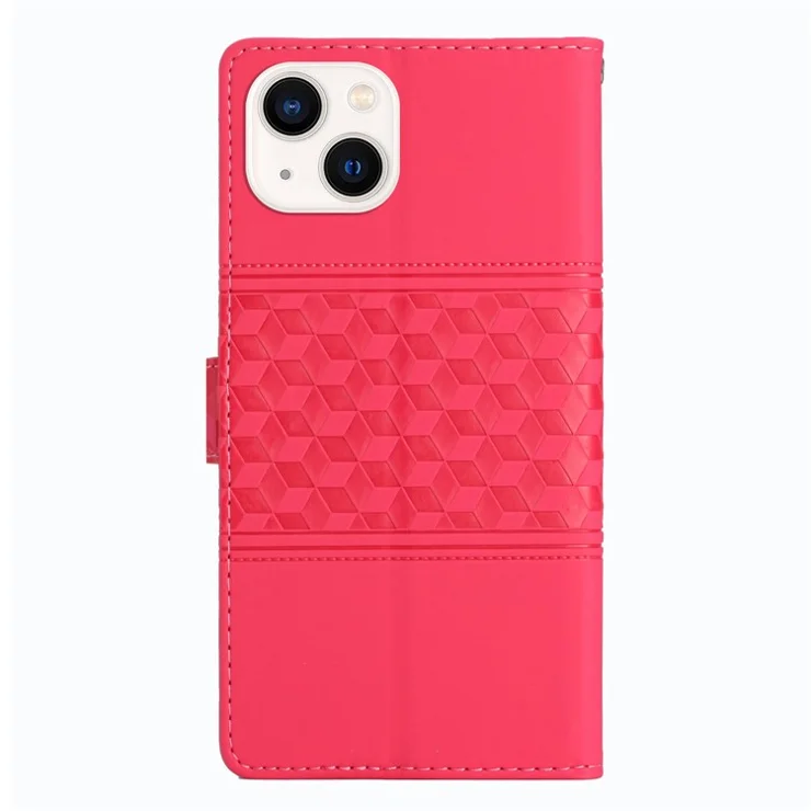 PU Leather Cell Phone Case For iPhone 14 Plus Retro Imprinted Pattern Stand Wallet Skin Touch Feeling Anti-shock Phone Cover with Strap - Rose
