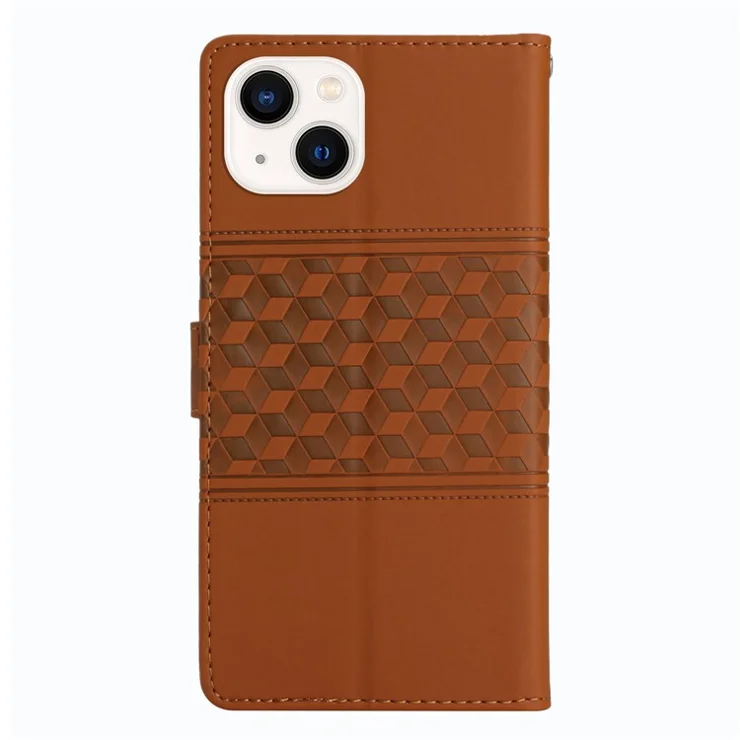 PU Leather Cell Phone Case For iPhone 14 Plus Retro Imprinted Pattern Stand Wallet Skin Touch Feeling Anti-shock Phone Cover with Strap - Brown