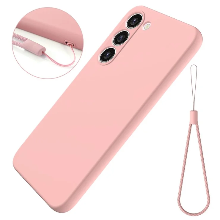 For Samsung Galaxy S23+ Case, Liquid Silicone + Soft Lining Anti-drop Phone Cover with Strap - Pink