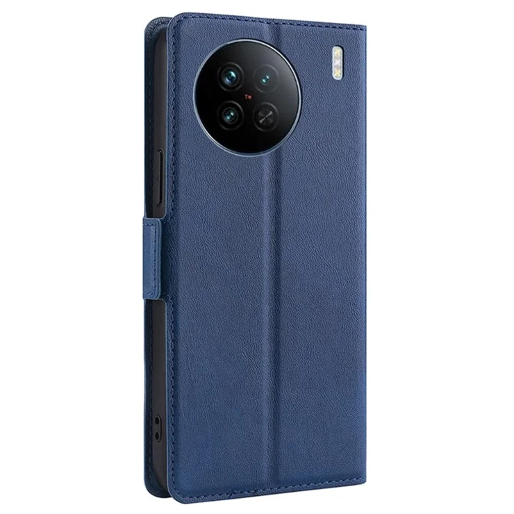 For vivo X90 5G PU Leather Flip Book Style Cover Stand Card Holder Slots Dual Magnetic Clasp Protective Phone Case - Blue