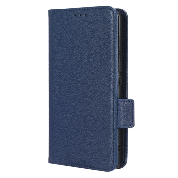 For Honor 80 SE 5G Magnetic Phone Cover Litchi Texture Stand Function Wallet PU Leather Shockproof Flip Phone Case with Strap - Dark Blue