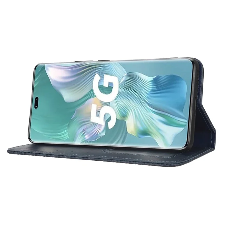 For Honor 80 Pro 5G Mobile Phone Case Wallet Retro Texture Imprinted Pattern PU Leather Magnetic Auto Closing Phone Cover - Blue