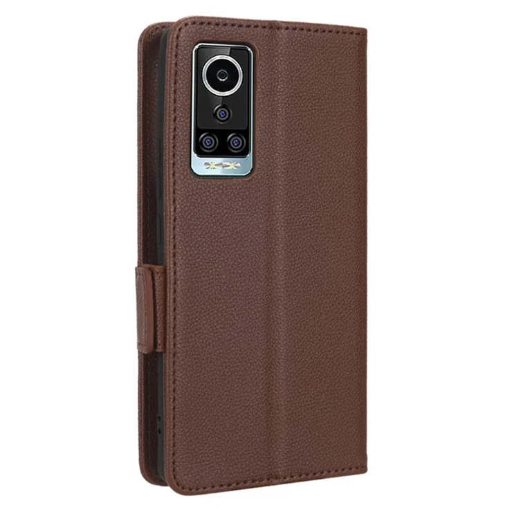 For BLU Bold N2 Litchi Texture PU Leather Wallet Folio Phone Cover Dual Magnetic Clasp Stand Protective Case - Brown
