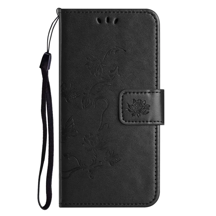 For Samsung Galaxy A34 5G Imprinted Butterfly Flower Pattern PU Leather Flip Cover Magnetic Closure Stand Wallet Folio Phone Case with Strap - Black