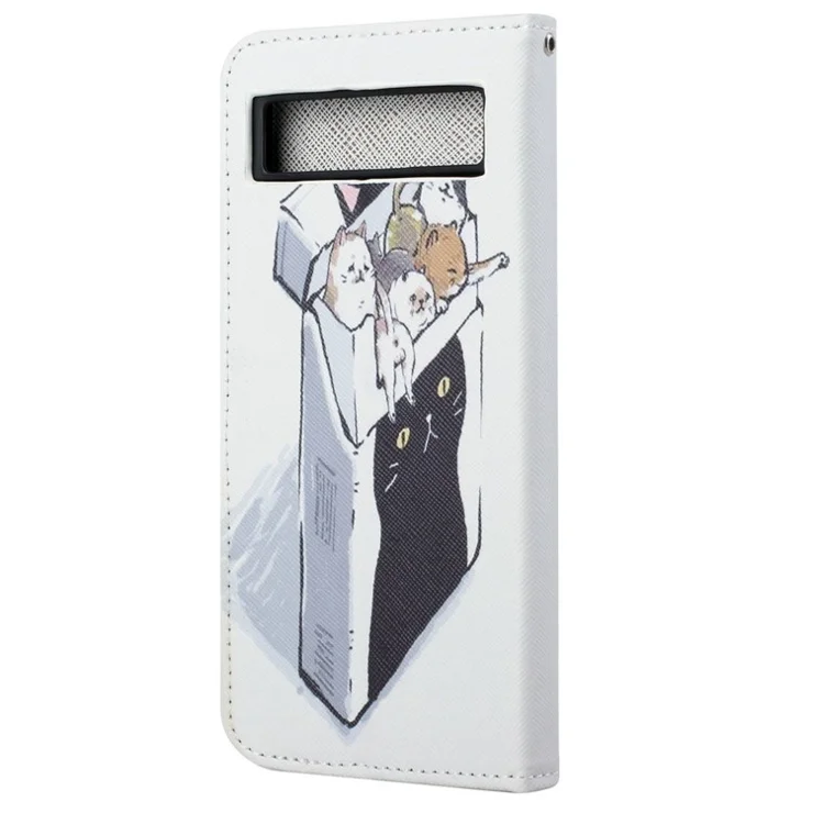 For Google Pixel 7a PU Leather Flip 3D Pattern Printing Phone Case Cross Texture Magnetic Closure Stand Folio Cover - Cats