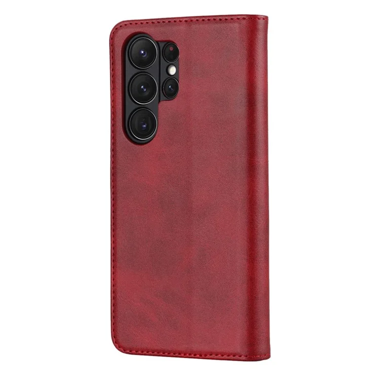 For Samsung Galaxy S23 Ultra Calf Texture PU Leather Stand Flip Folio Cover Magnetic Absorption Wallet Phone Case - Red