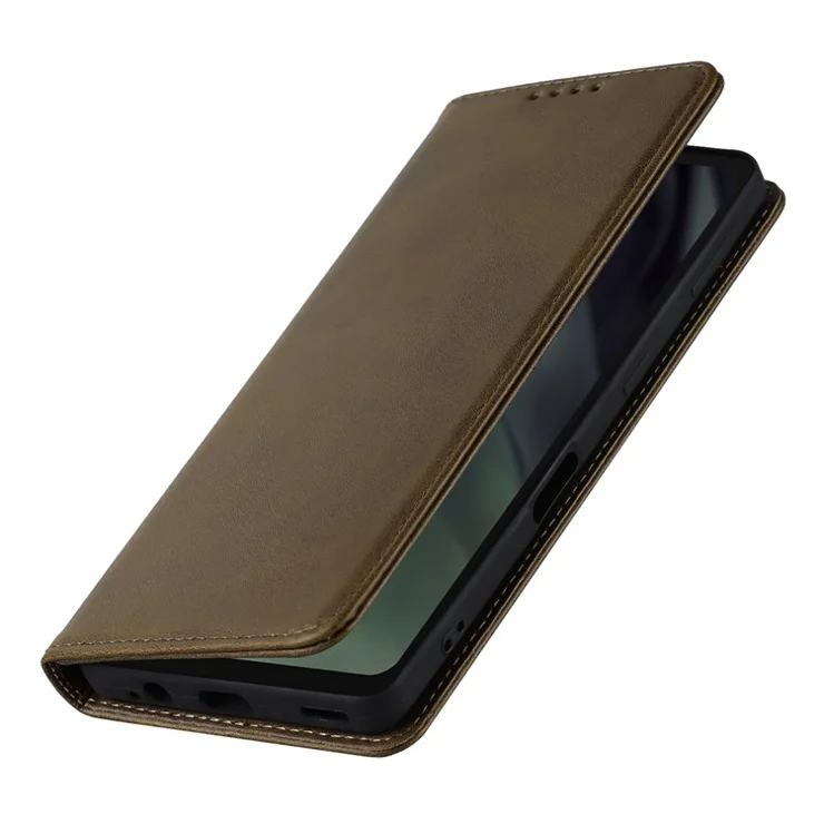 Flip Folio Phone Cover For Sharp Aquos Sense 7 Plus Calf Texture PU Leather Stand Magnetic Absorption Anti-scratch Wallet Phone Case - Dark Green