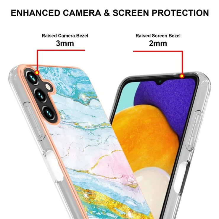 For Samsung Galaxy A34 5G TPU Case with IMD Marble Pattern Electroplated Back Cover - Green 004