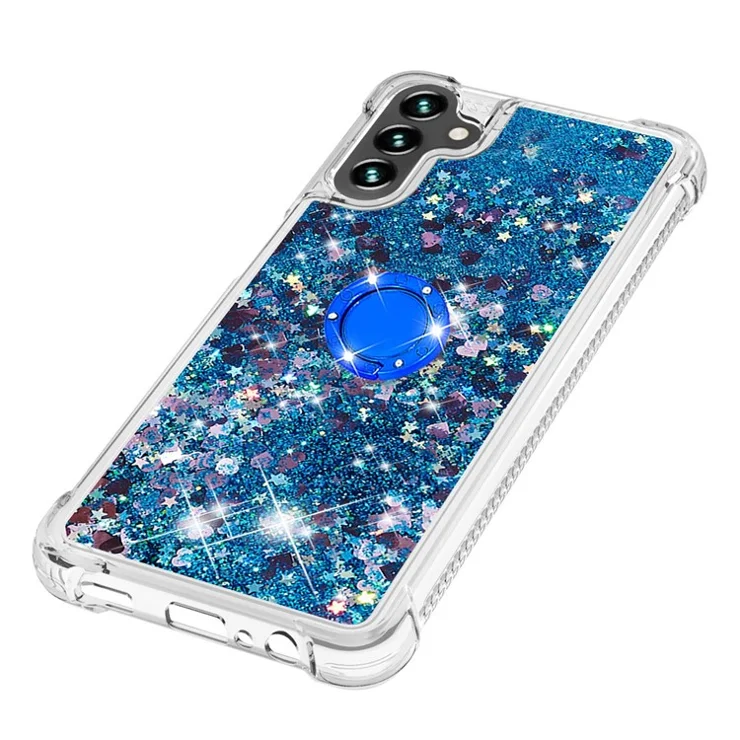 For Samsung Galaxy A34 5G TPU Case with Kickstand Quicksand Shockproof Cover - Blue / Hearts