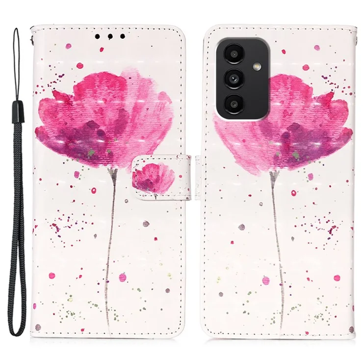 For Samsung Galaxy A54 5G Leather Case 3D Pattern Printing Wallet Stand Mobile Cover with Strap - Flower