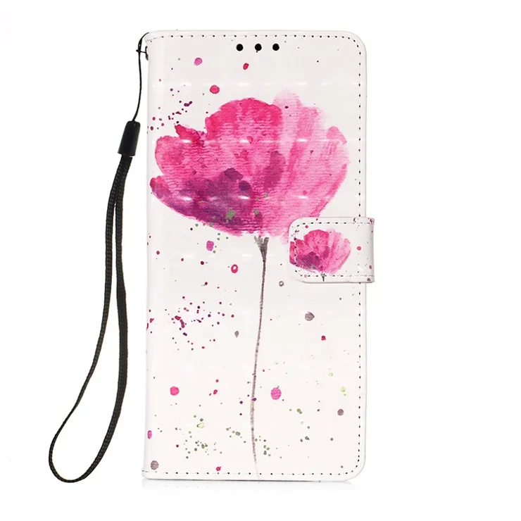 For Samsung Galaxy A54 5G Leather Case 3D Pattern Printing Wallet Stand Mobile Cover with Strap - Flower