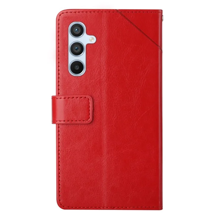 HT01 Drop-proof Phone Cover for Samsung Galaxy A34 5G, Imprinted Y-Shaped Lines PU Leather Flip Phone Case Wallet Foldable Stand with Strap - Red