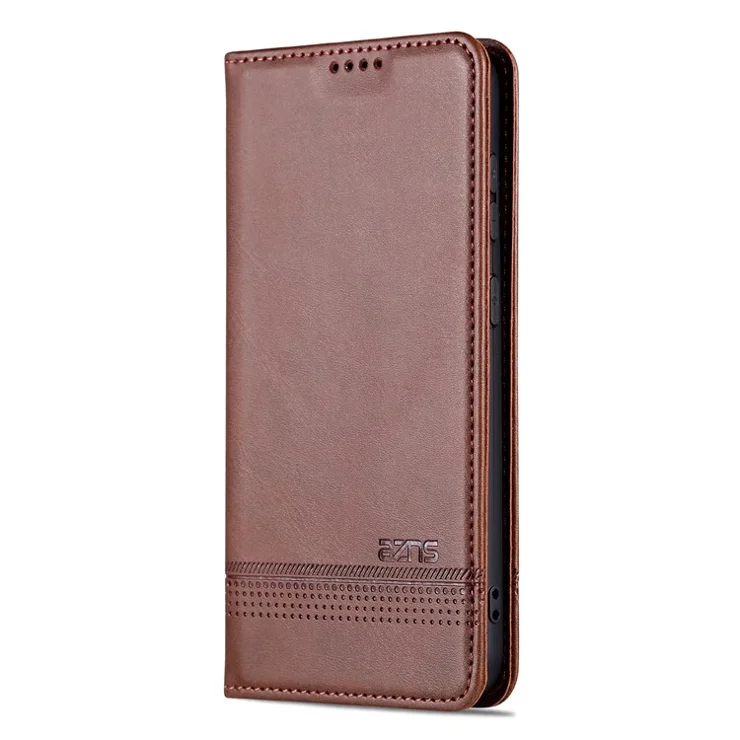 AZNS For Samsung Galaxy S23+ Cowhide Texture Phone Case PU Leather Adjustable Stand Wallet Magnetic Auto-absorbed Cover - Coffee