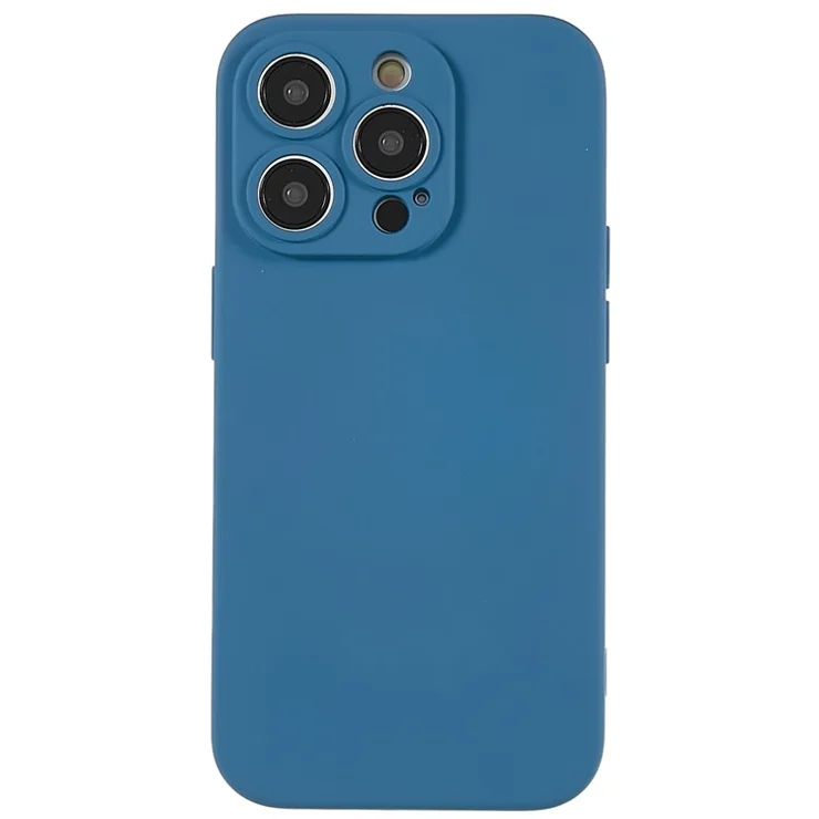 For iPhone 14 Pro Max Precise Cutout Liquid Silicone Texture Back Case Arc Edge 2.0mm Thick TPU Anti-Scratch Phone Cover - Blue