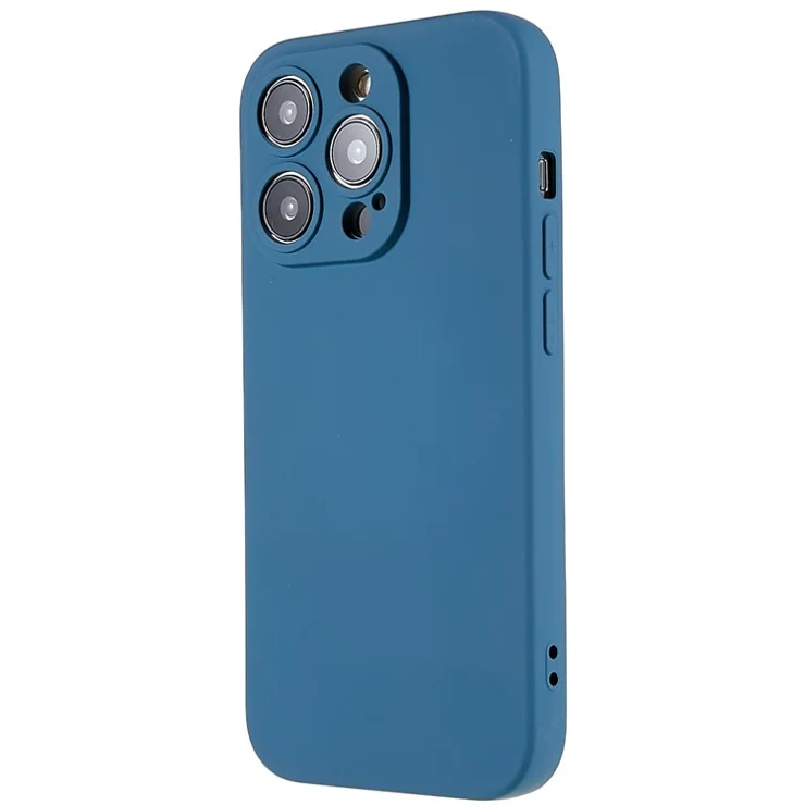 For iPhone 14 Pro Max Precise Cutout Liquid Silicone Texture Back Case Arc Edge 2.0mm Thick TPU Anti-Scratch Phone Cover - Blue