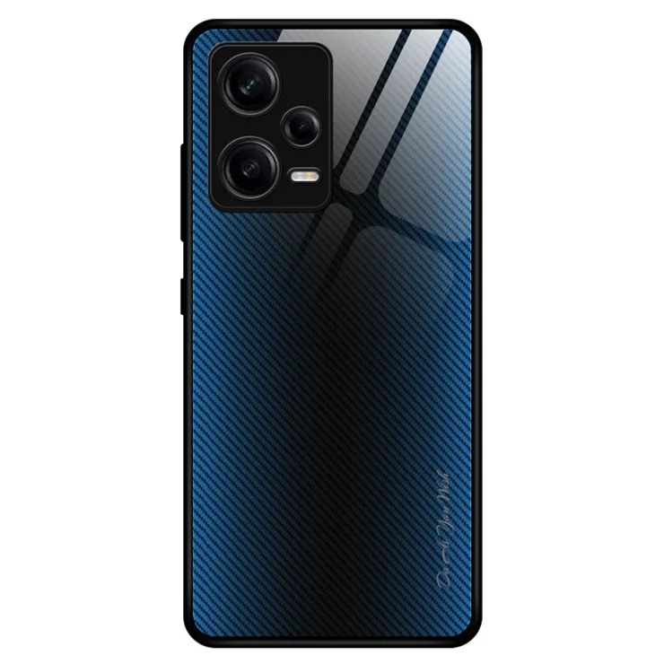 For Xiaomi Redmi Note Note 12 Pro 5G Scratch Proof Phone Case Carbon Fiber Texture Slim Case Tempered Glass+TPU Phone Cover - Baby Blue