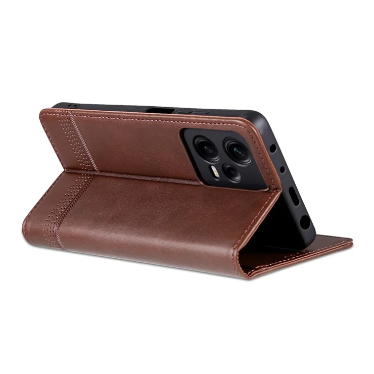 AZNS For Xiaomi Redmi Note 12 Pro+ 5G Cowhide Texture PU Leather Case Magnetic Auto-absorbed Stand Wallet Phone Cover - Coffee