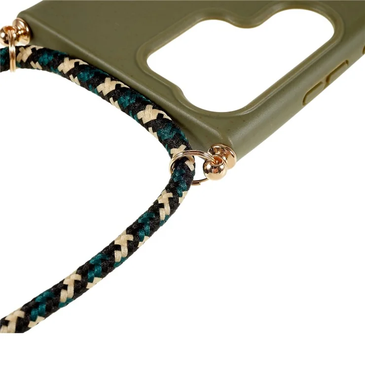 For Samsung Galaxy S23 Ultra Eco Friendly Phone Case Biodegradable Wheat Straw Soft TPU Protective Cover with Adjustable Lanyard - Army Green