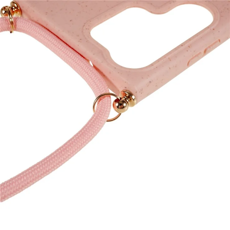 For Samsung Galaxy S23 Ultra Eco Friendly Phone Case Biodegradable Wheat Straw Soft TPU Protective Cover with Adjustable Lanyard - Pink