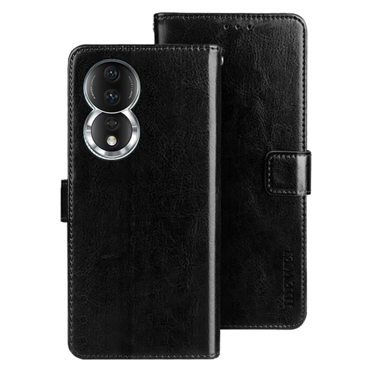 IDEWEI For Honor 80 5G Shockproof Phone Case Crazy Horse Texture PU Leather Magnetic Clasp Phone Stand Wallet Cover - Black