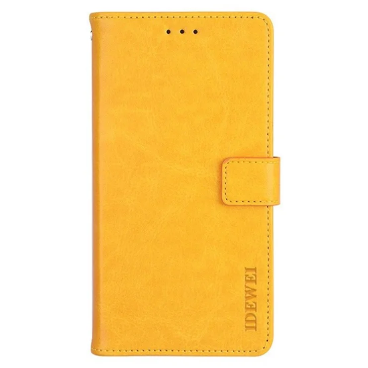 IDEWEI For Honor 80 5G Shockproof Phone Case Crazy Horse Texture PU Leather Magnetic Clasp Phone Stand Wallet Cover - Yellow