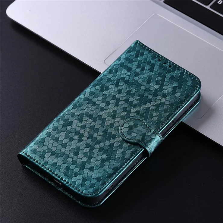For Huawei nova Y61 4G Dot Pattern Imprinted Phone Cover PU Leather Shockproof Wallet Stand Cover with Strap - Green