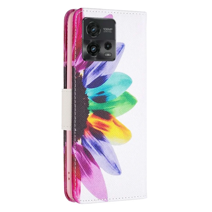 For Motorola Moto G72 4G Phone Case Pattern Printing PU Leather Wallet Stand Cover - Sunflower