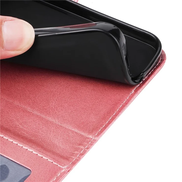 For Huawei nova Y61 4G PU Leather Wallet Anti-scratch Phone Case Calf Texture Magnetic Flip Stand Shockproof Cell Phone Cover with Strap - Rose Gold