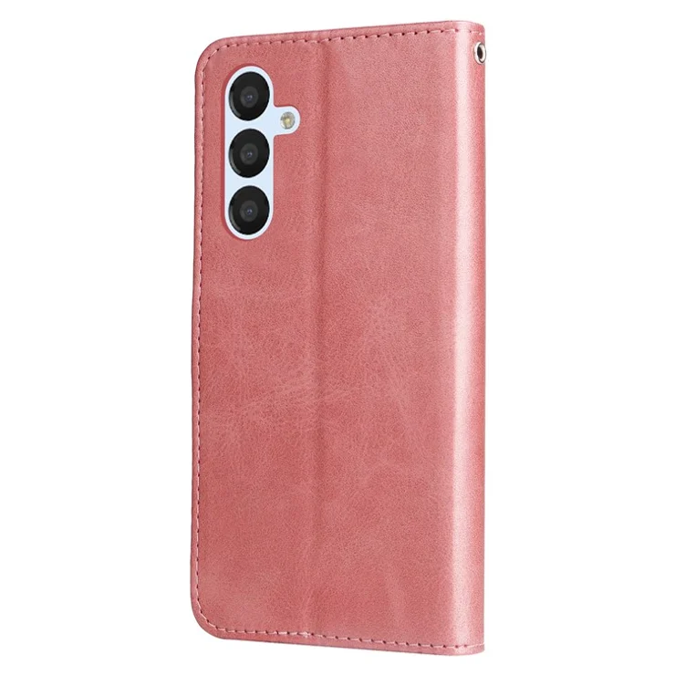 For Samsung Galaxy A34 5G Drop-proof Cell Phone Cover Calf Texture PU Leather Zipper Pocket Phone Case with Stand Wallet - Pink