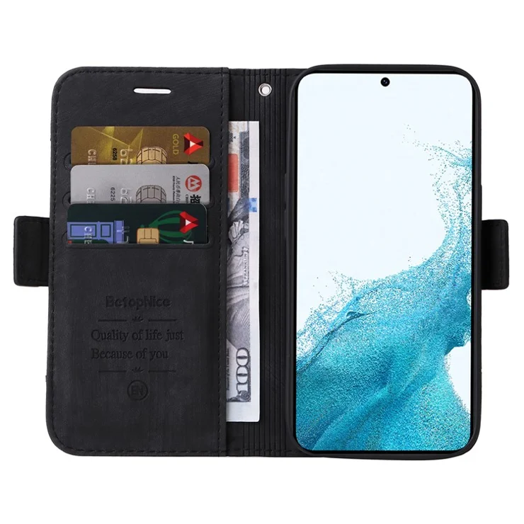 BETOPNICE 001 For Samsung Galaxy A34 5G Imprinted Line Stitching Full Protection PU Leather Case Wallet Stand Cell Phone Cover - Black