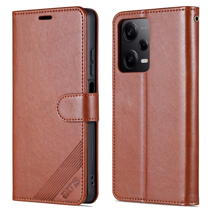 AZNS For Xiaomi Redmi Note 12 Pro 5G / 12 Pro Speed 5G / Poco X5 Pro 5G PU Leather Stand Wallet Cover with Strap - Brown