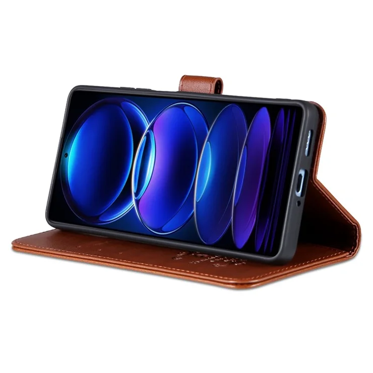 AZNS For Xiaomi Redmi Note 12 Pro+ 5G Textured PU Leather Full Protection Phone Cover Stand Wallet Folio Flip Case - Brown