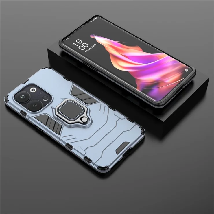For Oppo Reno9 Pro 5G Ring Holder Kickstand Anti-fall Phone Case Protective Phone Back Cover - Blue