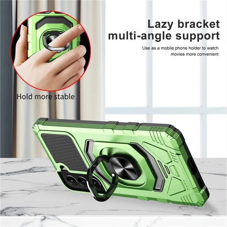 Bulk Purchasing PC + TPU Anti-Scratch Back Cover Kickstand for Samsung Galaxy S22 5G Mobile Phone Case - Green