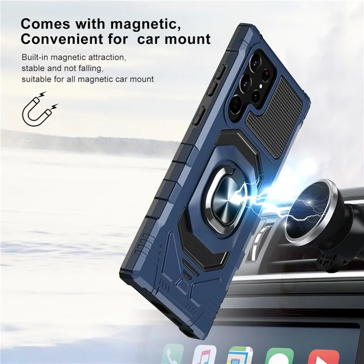 Bulk Purchasing For Samsung Galaxy S21 Ultra 5G Ring Kickstand Shockproof Phone Case PC + TPU Back Cover - Blue