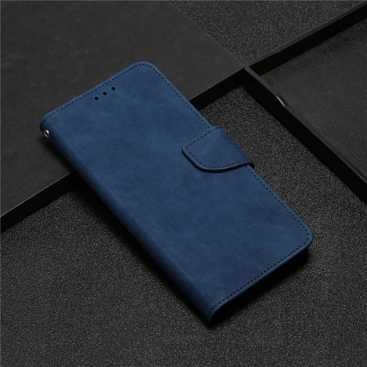 For Samsung Galaxy A34 5G Full Protection Solid Color PU Leather Magnetic Phone Case Stand Wallet Flip Phone Cover with Strap - Blue