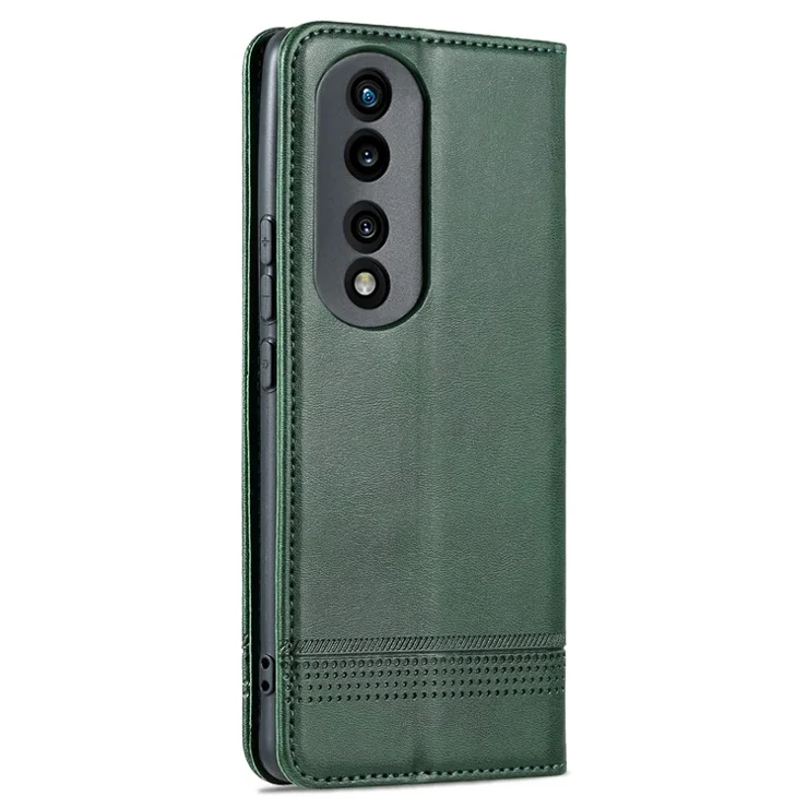 AZNS For Honor 80 Pro 5G PU Leather Wallet Phone Case Magnetic Auto Closure Cowhide Texture Viewing Stand Flip Cover - Green