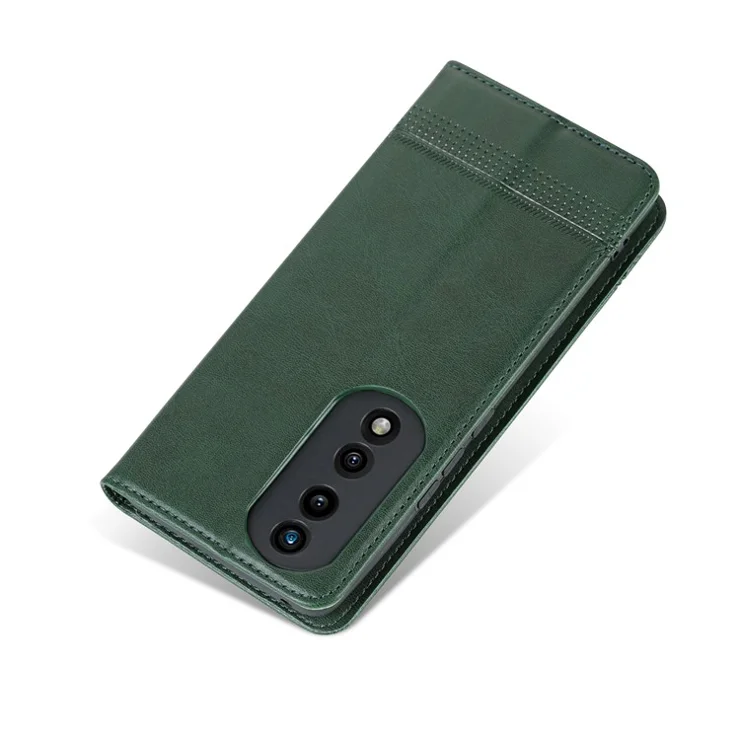 AZNS For Honor 80 Pro 5G PU Leather Wallet Phone Case Magnetic Auto Closure Cowhide Texture Viewing Stand Flip Cover - Green
