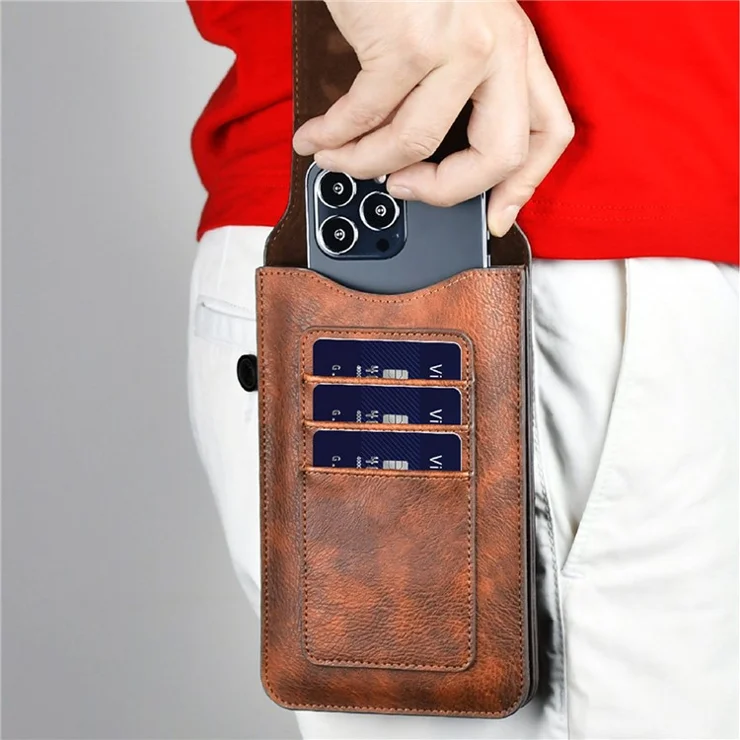 PULOKA Anti-scratch Smartphone Pouch Belt Loop Waist Bag Card Carrying Bag for Cell Phones Under 7.4 Inch - Black