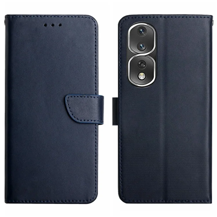 HT02 Phone Stand Case Bag for Honor 80 Pro 5G, Genuine Leather Nappa Texture Wallet Strong Magnetic Clasp Phone Shell - Blue