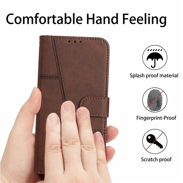 For Sony Xperia 5 IV 5G Magnetic Clasp Foldable Stand Cover Stitching PU Leather Wallet Phone Case with Strap - Brown