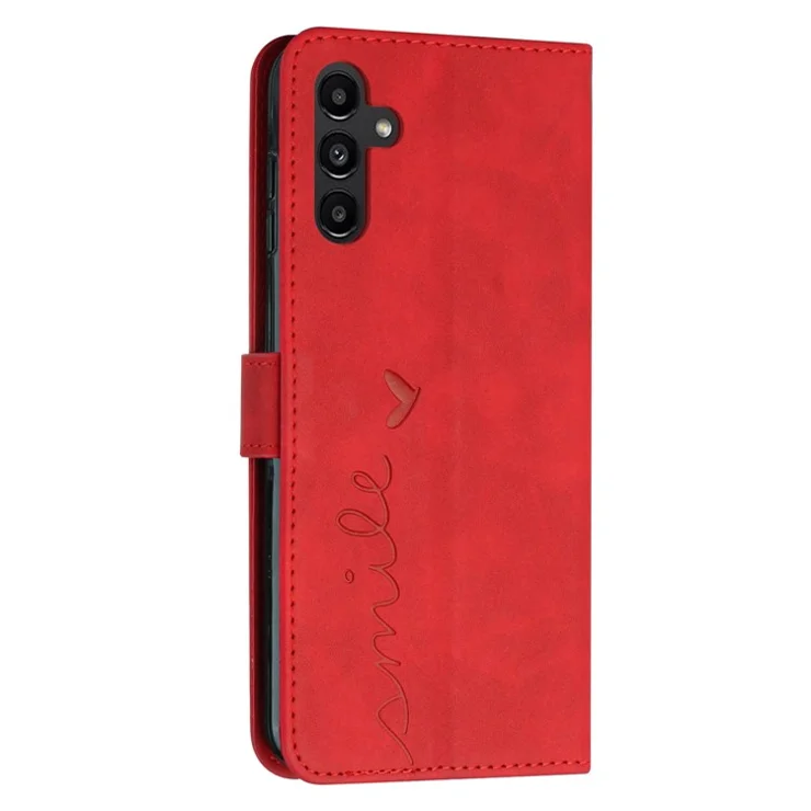 For Samsung Galaxy A54 5G Magnetic Flip Folio PU Leather Wallet Phone Case Imprinted Heart Shape Skin-touch Feeling Stand Cover with Strap - Red